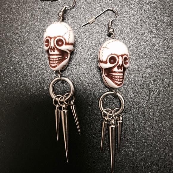 Jewelry - ⚡️ Skull Spike Silver Earrings Handmade NEW